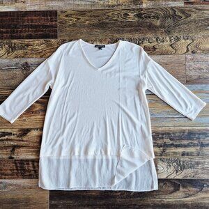 EILEEN FISHER 100% Silk Jersey Ivory Overlay Tunic Top V-Neck 3/4 Sleeve